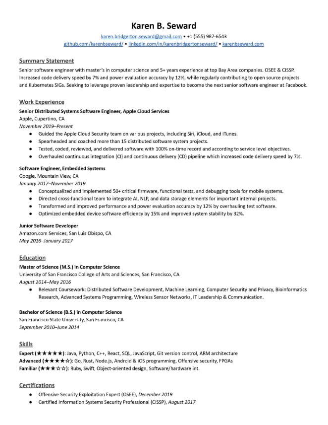 resume writing software developer