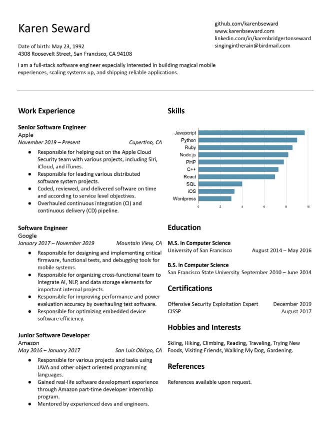 how to write a resume software engineer